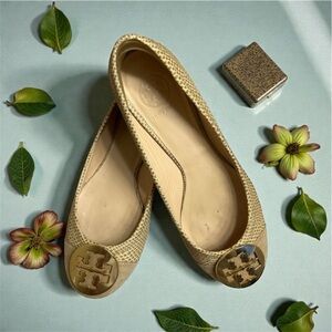 Tory Burch Women's Snake Embossed Leather Ballet Flats 7.5 Quiet Luxury